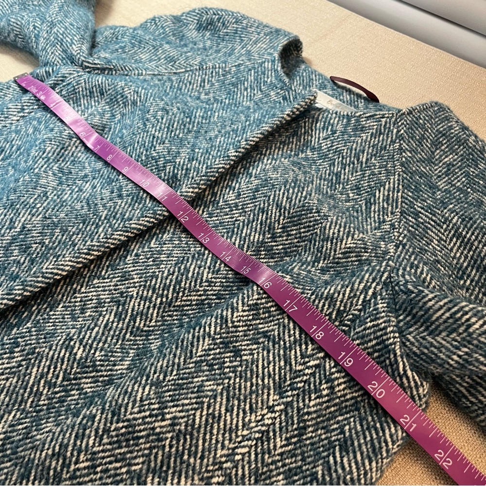 Boden Wool Alpaca Herringbone Coat Teal Blue Collarless Raglan Sleeve Size 8P - Picture 11 of 13